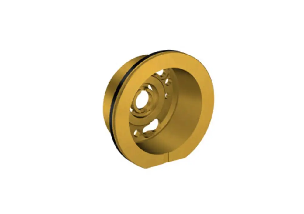 Goldene Verlängerung für einen 1-Loch-Waschtischmischer, geeignet für AXOR Produkte. Sichtbare Öffnungen zur Befestigung.